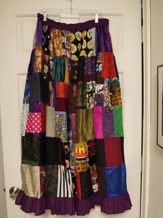 Handmade One of a Kind Patchwork Skirt Purple Ruffle Hem Boho Festival - Picture 2 of 2